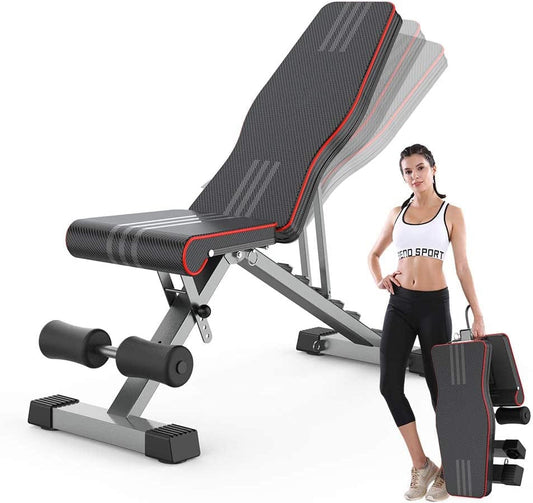 YOLEO Adjustable Commercial Weight Bench Foldable 330Lbs Capacity Multiuse Full Body Workout Bench Weight Lifting Sit up Ab Bench Flat Incline Decline Bench Press for Home Exercise Gym
