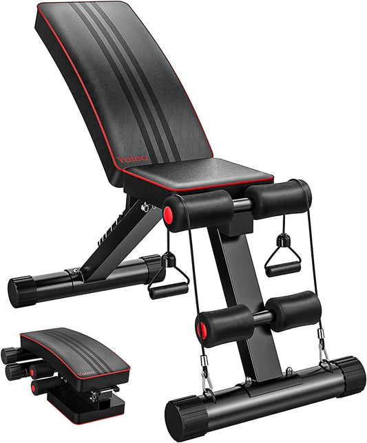 YOLEO Foldable Weight Bench (2022 New Version) Adjustable Incline/Decline/Flat Bench with 7 Levels, 330Lbs Capacity, 3 Safety Lock Pins, Reinforced Workout Bench for Full Body, Home Gym Training