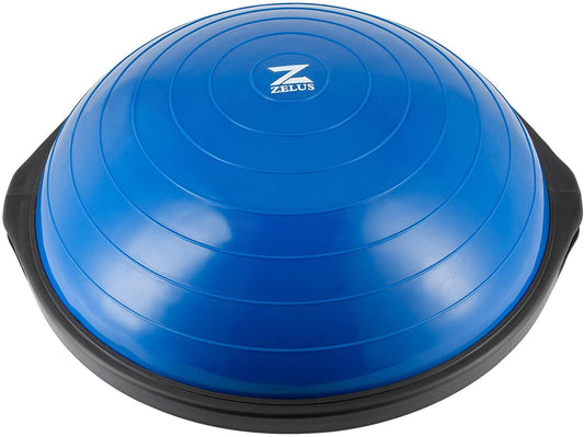 ZELUS 25In. Balance Ball | 1500Lb Inflatable Half Exercise Ball Wobble Board Balance Trainer W Nonslip Base | Half Yoga Ball Strength Training Equipment W 2 Bands, Pump, Extra Ball Included